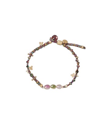 KASHA Bracelet macramé Tourmalines, Trèfles, argent plaqué or pas chere