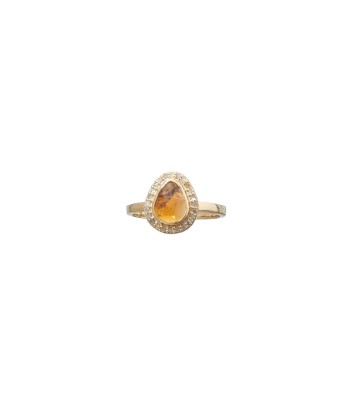 PRO - ROSECUT Bague en Tourmaline jaune et Diamants - Argent plaqué or 24 cts de France