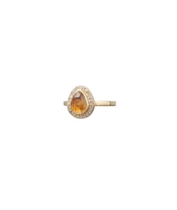 PRO - ROSECUT Bague en Tourmaline jaune et Diamants - Argent plaqué or 24 cts de France