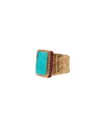 PRO - JULIET Bague Chevalière Gravée, Turquoise, Plaqué or 24 cts chez Cornerstreet bien 