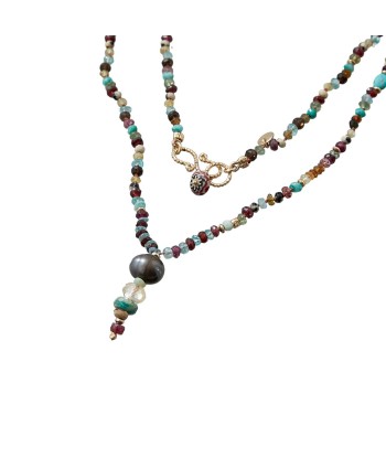 PRO - MALA Sautoir Pierres Multicolores, Perle d'eau douce, Tourmaline, Grenat, Apatite plus qu'un jeu 