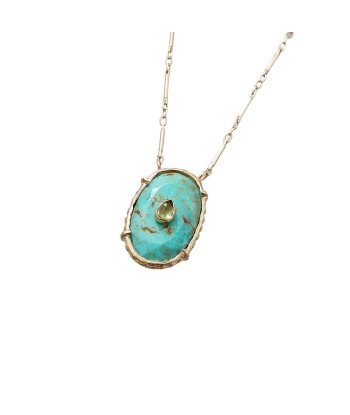 CHEEMA Collier, Turquoise sertie, Citrine, plaqué Or 24 cts pas chere