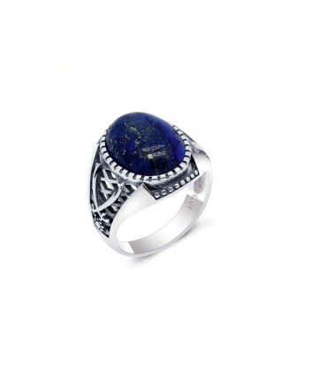 Bague Homme Pierre Lapis Lazuli "Adonis" en Argent 925 Véritable concentré