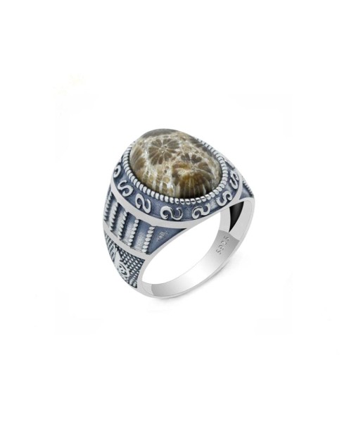 Bague Homme Pierre Corail "Baltasar" en Argent 925 en linge