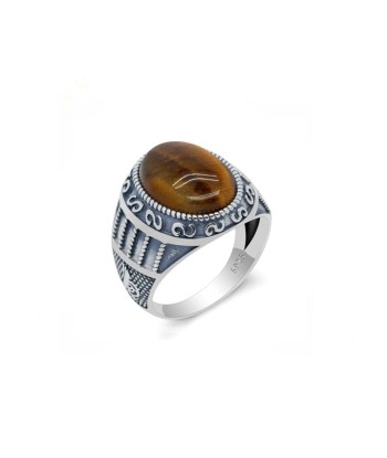 Bague Homme Pierre Oeil De Tigre "Honorin" en Argent 925 Venez acheter