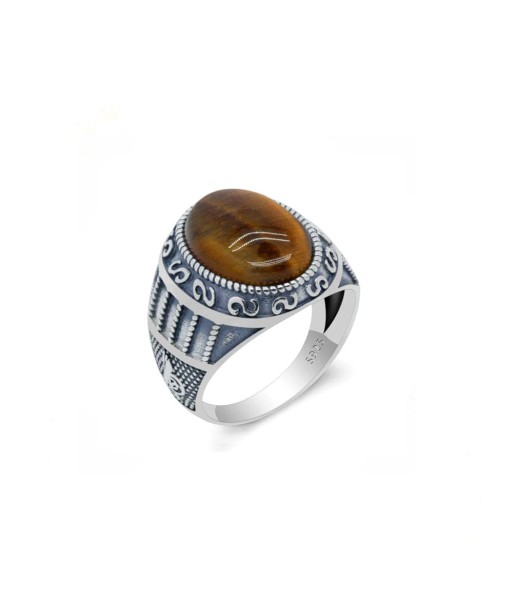 Bague Homme Pierre Oeil De Tigre "Honorin" en Argent 925 Venez acheter