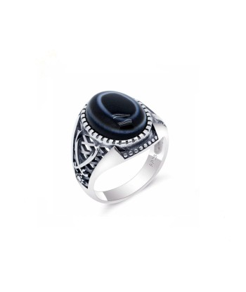 Bague Homme Pierre Agate "Hilaire" en Argent pas chere