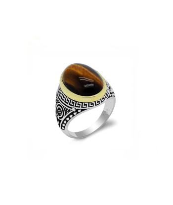 Bague Homme Pierre Oeil De Tigre "Sidoine" en Argent 925 en stock