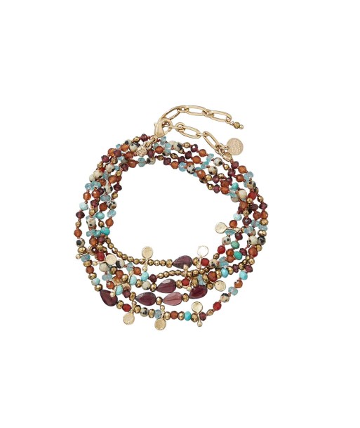 ADOUM Bracelet multi-tours, Turquoise, Cornaline, Hessonite, plaqué Or 24 cts livraison gratuite