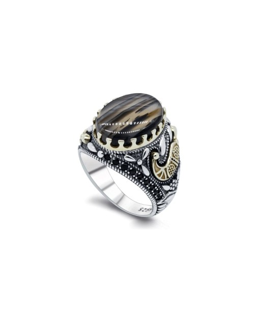 Bague Homme Pierre Agate "Lev" en Argent 925 en ligne des produits 