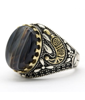 Bague Homme Pierre Agate "Lev" en Argent 925 en ligne des produits 