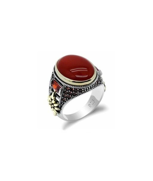 Bague Homme Agate Rouge "Teo" en Argent 925 en stock