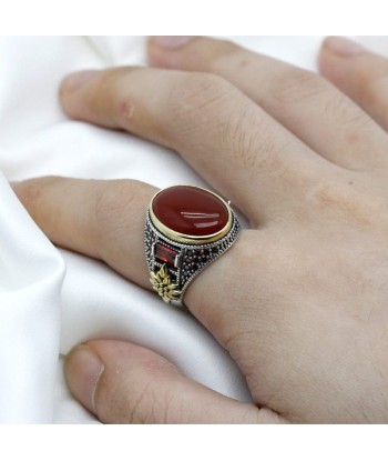 Bague Homme Agate Rouge "Teo" en Argent 925 en stock