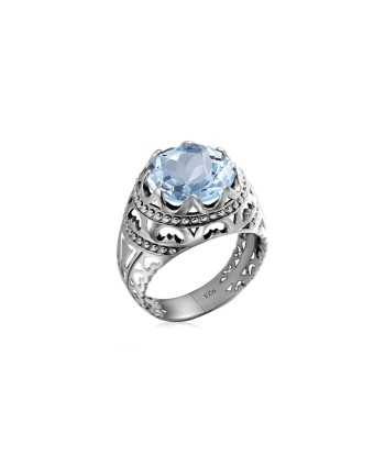 Bague Couronne Aigue Marine "Calista" en Argent 925 outlet