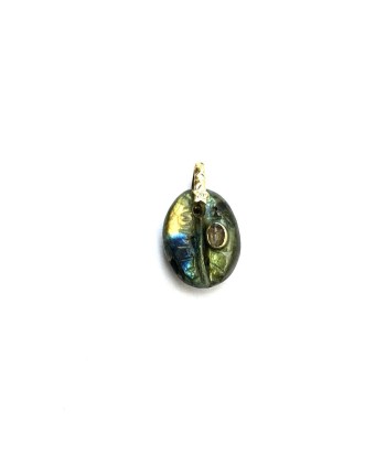 Charm CAURI Labradorite sertie, bélière diamant argent 925 plaqué or 24 cts d'Europe débarque