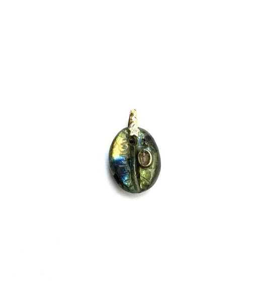 Charm CAURI Labradorite sertie, bélière diamant argent 925 plaqué or 24 cts d'Europe débarque