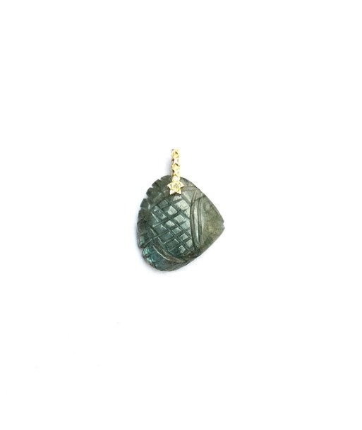 Charm DISCUS Labradorite sculptée, bélière Diamants, Argent 925 plaqué or 24 cts prix