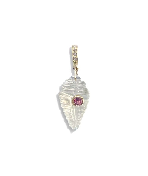 PRO - CHARM COQUILLAGE Cristal de roche serti Tourmaline ou Topaze, bélière Diamants argent plaqué or 24 cts pas cher