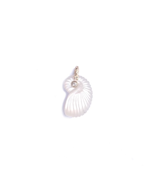 CHARM NAUTILUS Moonstone Blanche Bélière diamant argent plaqué or 24 cts france