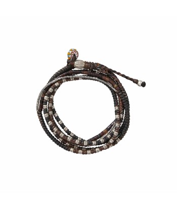 PORTUGAL Bracelet multi-tours, Noir, Marron, Argent en linge