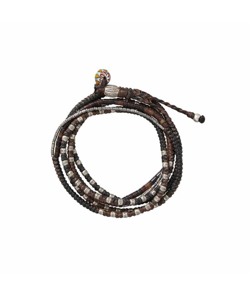 PORTUGAL Bracelet multi-tours, Noir, Marron, Argent en linge