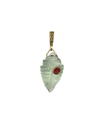 PRO - CHARM COQUILLAGE Flourite vert sertie Tourmaline, bélière Diamants argent plaqué or 24 cts paiement sécurisé