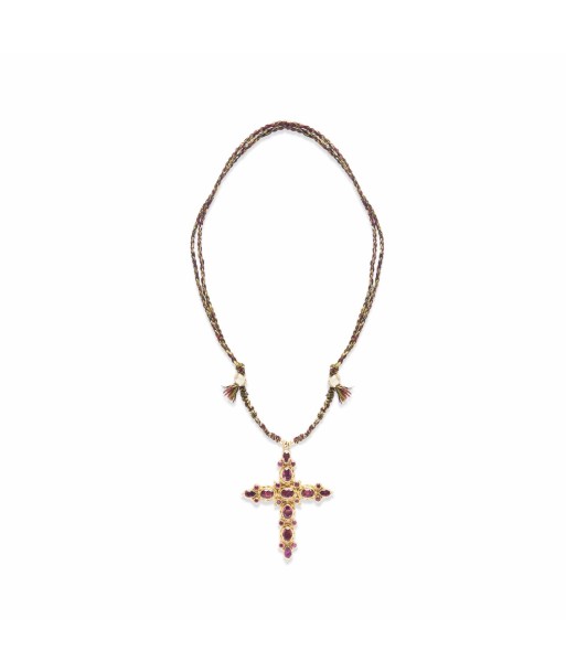 GRENADE Collier Croix Grenats - Doré à l'or 24 cts 1 micron paiement sécurisé