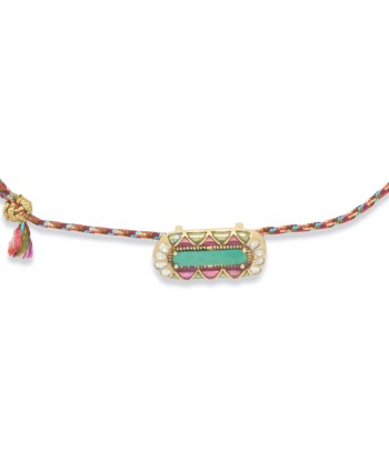 PRO - MINA Collier Turquoise et Diamants, Argent doré, cordon de soie rainbow pas cher chine